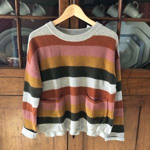 Madewell Striped Patch Pocket Pullover Sweater